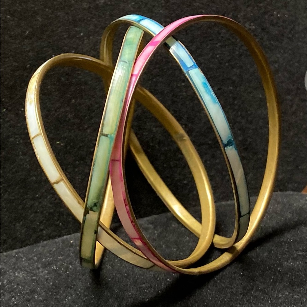 Mother of pearl inlay brass bangles